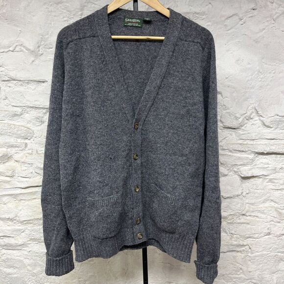 Vintage 80s 90s Savile Row Cardigan 100% Shetland Wool Knit Sweater Made in UK - Picture 1 of 13
